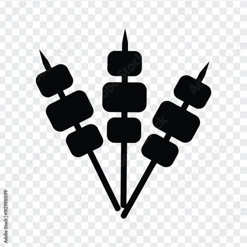 Black silhouette of three skewers with cubes