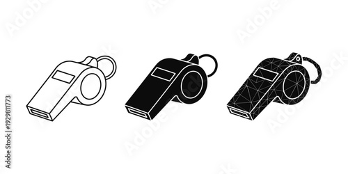 Triple Whistle Icon Set Vector