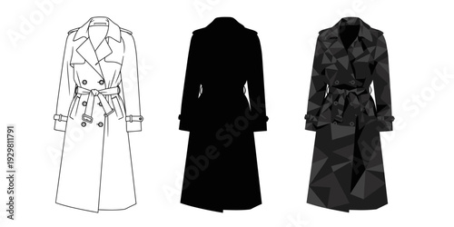 Classic Trench Coat Trio Illustration