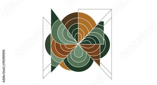 Geometric abstraction featuring spiral shapes and layered circles in a symmetrical composition viewed from directly above