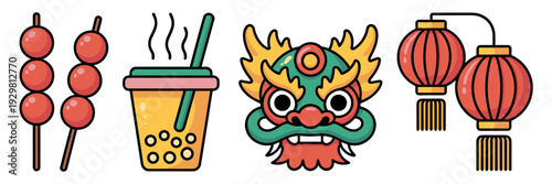 Flat design Lunar New Year street food icons – Ideal for app menus.