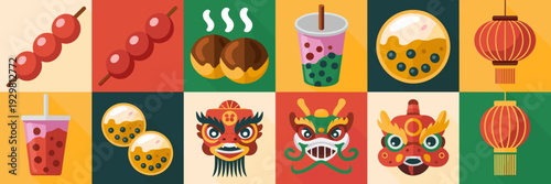 Traditional Lunar New Year snack icons – Perfect for festive flyers.