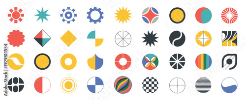 Collection of Geometric Abstract Shapes and Symbols in Retro Color Palette