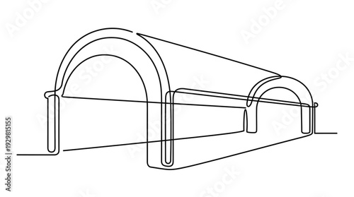 Market Hall Single Continuous Line Icon, Minimal Barrel Vault Covered Bazaar Outline
