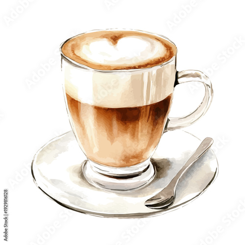 Macchiato, watercolor artwork with intricate patterns and vibrant, isolated on a white background.