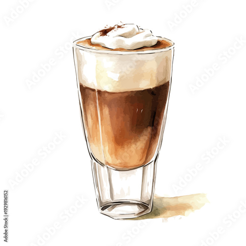 Macchiato, watercolor artwork with intricate patterns and vibrant, isolated on a white background.
