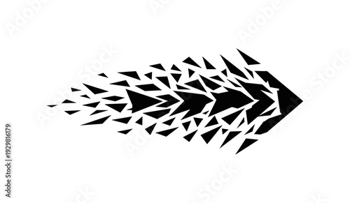 Abstract geometric arrow in motion with fragmented elements
