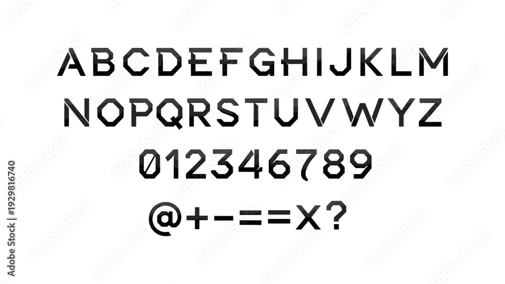 Fototapeta premium Geometric 3d alphabet and number font set with symbols
