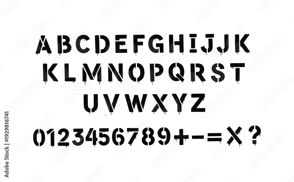 Obraz premium Stencil style alphabet and numbers with spray paint effect