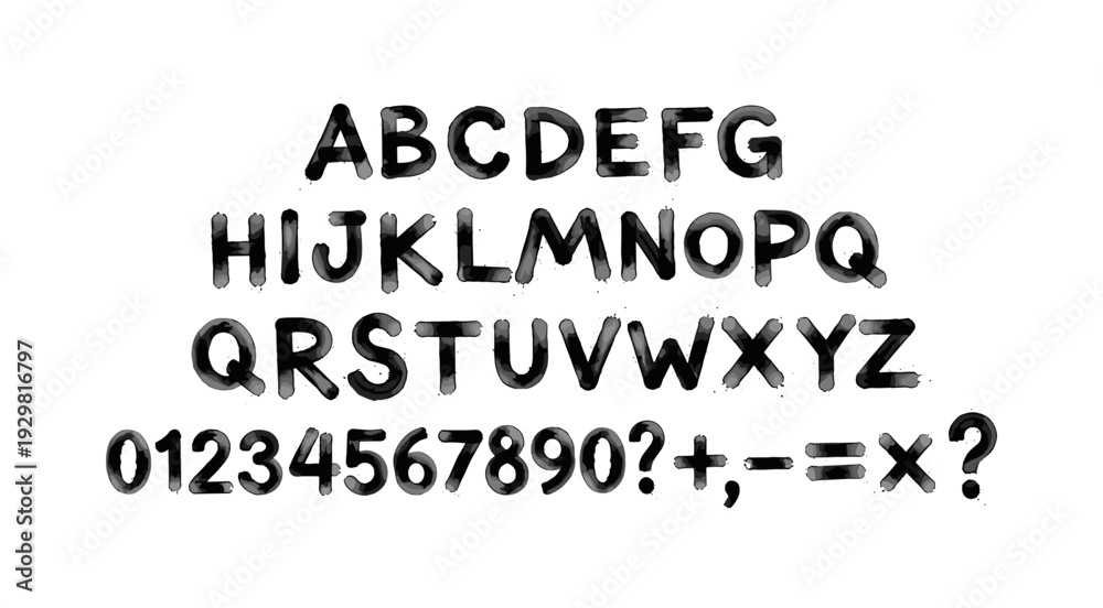Obraz premium Hand-painted alphabet and numbers with artistic black ink style