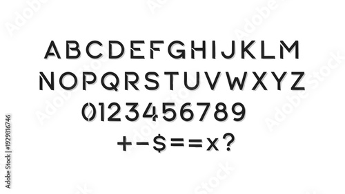 Modern bold font set with numbers and symbols