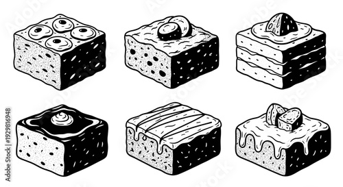 Delicious Hand Drawn Brownie Squares Collection.
