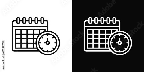 Work Shift Schedule Icon In Black And White Filled Style.