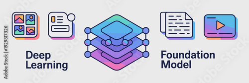 Machine learning model diagram with video and image data icons