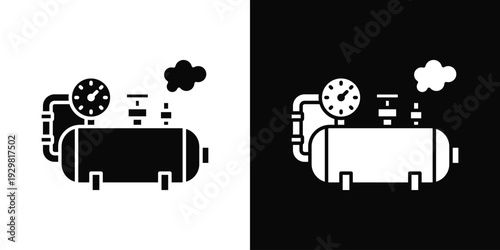 Industrial Boiler Icon In Black And White Filled Style.