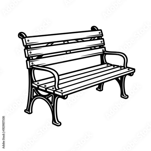 Classic wooden park bench with cast iron frame.
