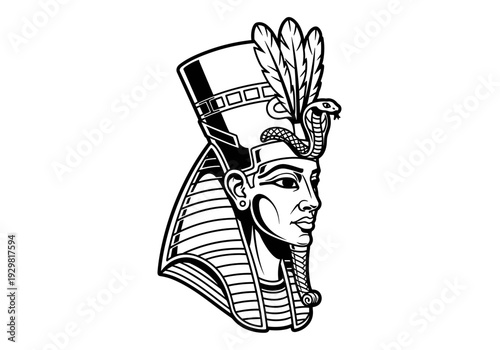 Ancient Egyptian Pharaoh Head Profile Illustration.