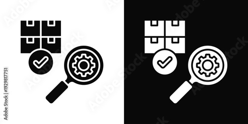 Quality Inspection Icon In Black And White Filled Style.
