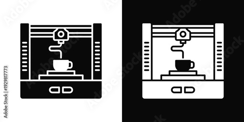 3D Printing Icon In Black And White Filled Style.