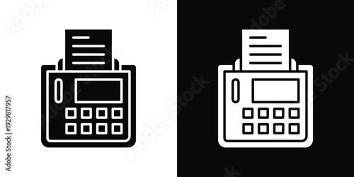 Time Clock Machine Icon In Black And White Filled Style.