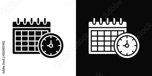 Work Shift Schedule Icon In Black And White Filled Style.