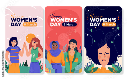 Diverse Women Character Bundle for International Women's Day, Set of Female Portraits Representing Unity and Inclusivity, Flat Vector