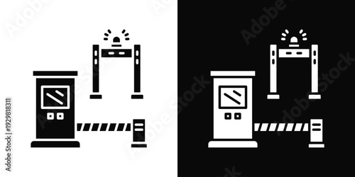 Security Checkpoint Icon In Black And White Filled Style.