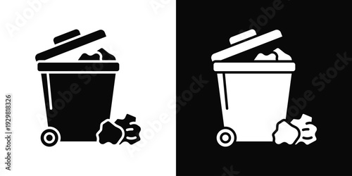 Waste Disposal Icon In Black And White Filled Style.