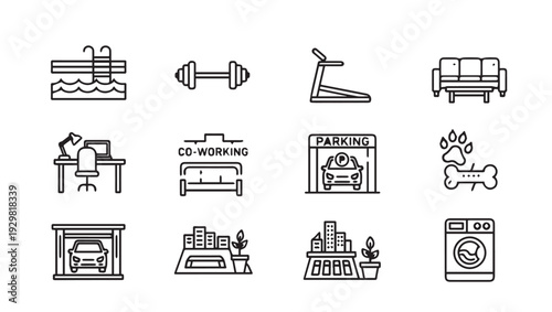 Collection of Line Icons Representing Lifestyle and Services