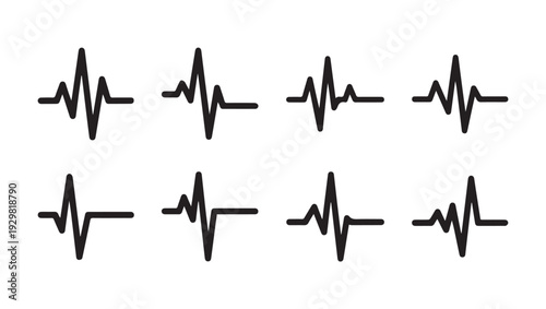 ECG Heartbeat Line Icons Set Medical Health Pulse Wave Graphics Stock Vector Art