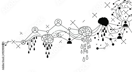 Abstract chaotic illustration with swirling lines and shapes in black and white, representing confusion and disorder, modern creative concept