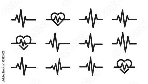 Heartbeat EKG Line Icons Collection Medical Health Pulse Wave Graphics