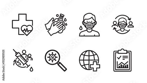 Medical Icons Set: Health Hygiene Vaccination Virus Research Global Healthcare Analytics