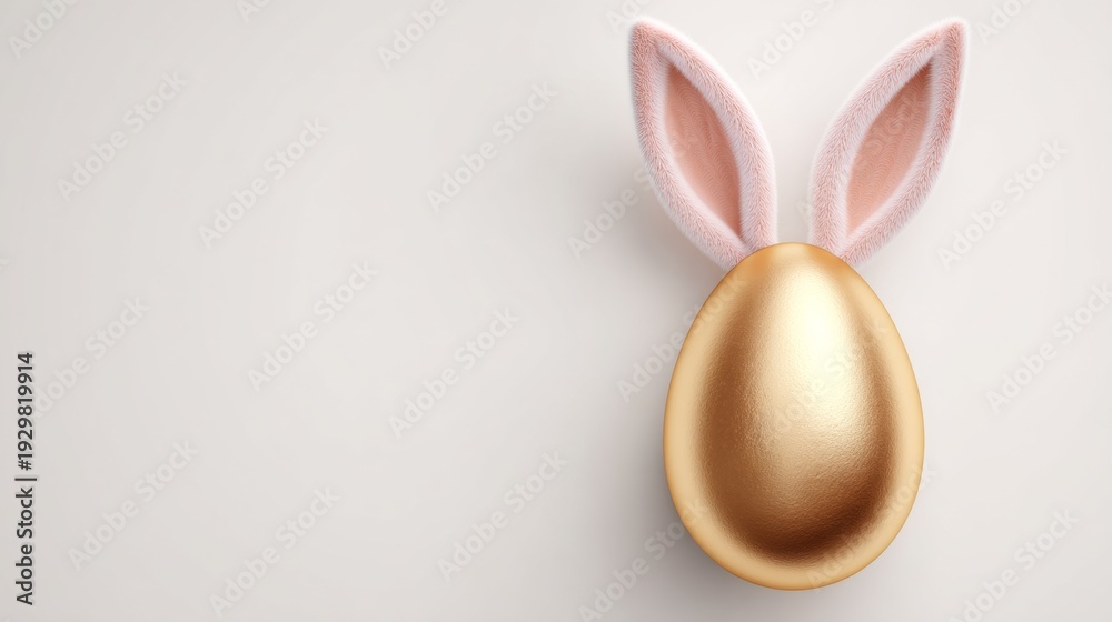 Fototapeta premium Gold egg with pink rabbit ears