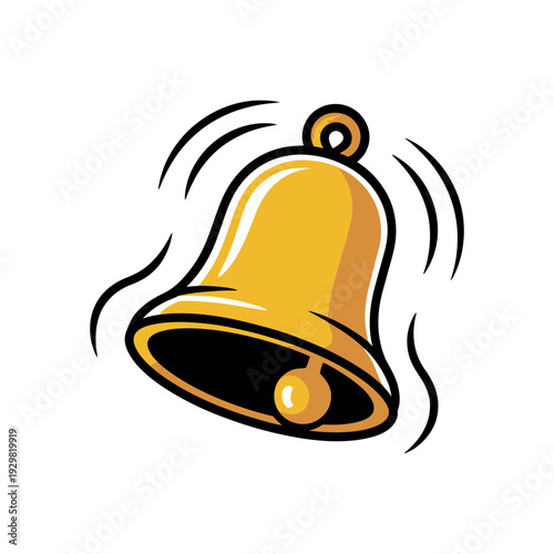 A cartoon illustration of a ringing golden bell with motion lines