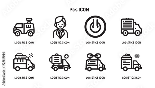 Set of Logistics Icons: Delivery Trucks Manager Power Button Cargo and More in Outline Style