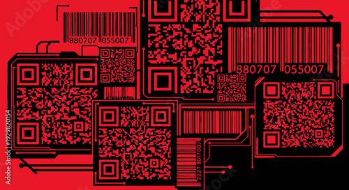 Red QR code and barcode illustration