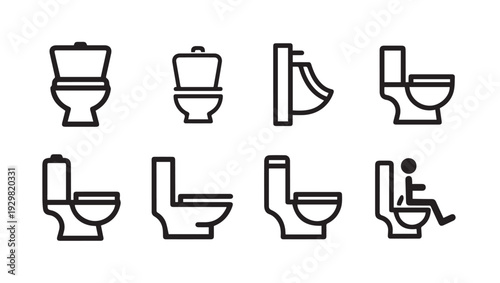 Toilet Icons Set Bathroom Fixtures Collection Various Designs Line Art