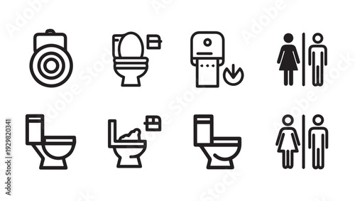 Toilet Icons Set: Bathroom Symbols Restroom Signs Plumbing Fixtures WC Icons