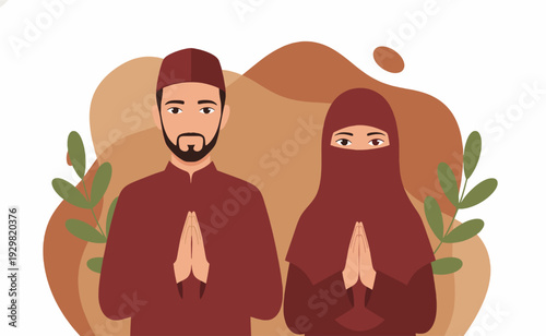 Muslim Couple Praying Together Hands Clasped.