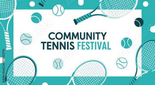 Community Tennis Festival Invitation Design Featuring Rackets and Balls Graphics Display