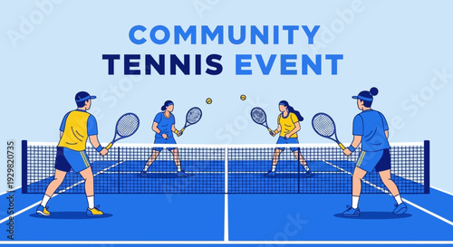 Community Tennis Tournament Illustration Depicting Sport, Socializing, and Recreational Games