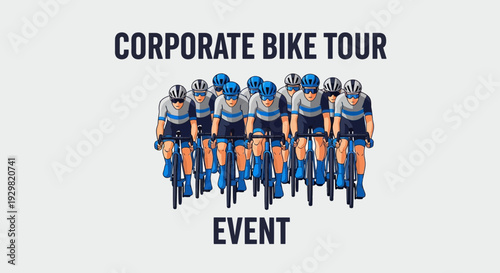 Corporate Cycling Event With Team On Bikes: Vector Illustration For Advertisement