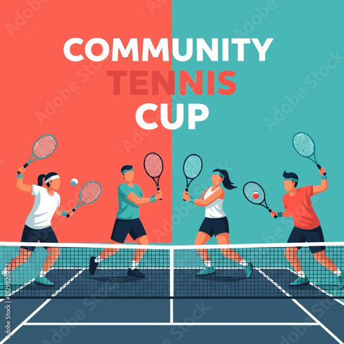 Community Tennis Tournament Featuring Diverse Participants In Energetic Competition On Court