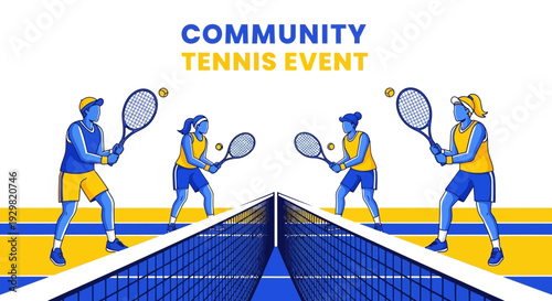 Community Tennis Tournament Illustration Depicting Healthy Competition and Lively Athleticism