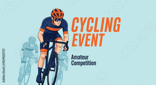 Cycling Event Illustration Featuring Cyclist in Professional Gear on Turquoise Background