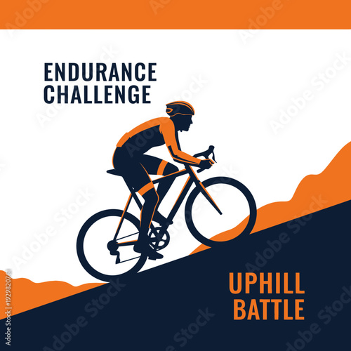 Cyclist Conquering the Uphill Terrain, Endurance Challenge Sport Competition Artwork