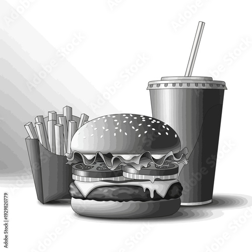 Classic Fast Food Combo Meal with Burger Fries and Soda.