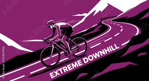 Cyclist Descending Mountain Road Depicting Speed and Athleticism in Extreme Downhill Action