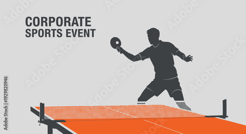 Corporate Sport Tournament: Ping Pong Action Against Grey Background, Silhouette of a Player